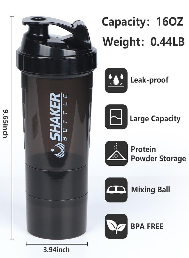 VIGIND Protein Shaker Bottle,16 oz Shake Cup for Protein Powder with Storage,Sports Water Bottle,Non Slip 3 Layer Twist Off 3oz Cups with Pill Tray Leak Proof Shake Bottles for Protein Mixes - Image 2